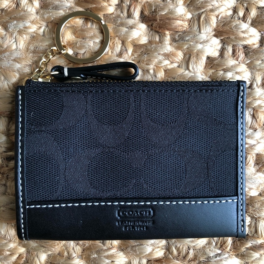 New: Coach Signature Mini Skinny ID Case. Canvas and Leather